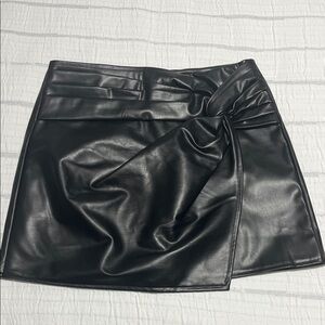 Commense Shiny Black Wrap Mini Skirt